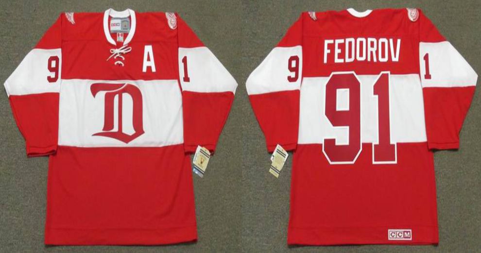 2019 Men Detroit Red Wings 91 Fedorov Red CCM NHL jerseys